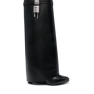 Givenchy Black Leather Over-the-Knee Boots with Silver Lock Charm